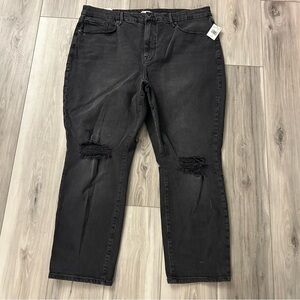 NEW Good American Good Classic Distressed Black Denim Jeans Size 22 High Rise